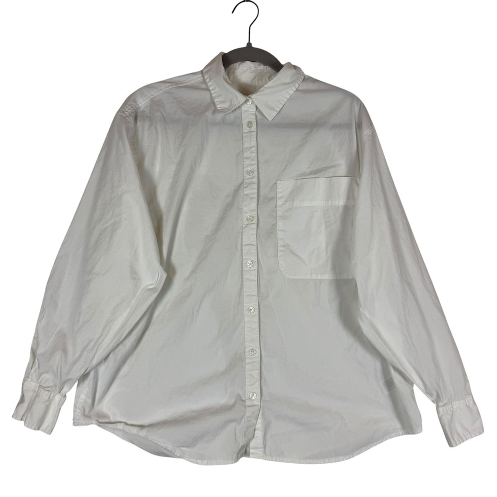 A New Day Shirt Womens Medium White Collared Button Front Long Sleeve Stretch